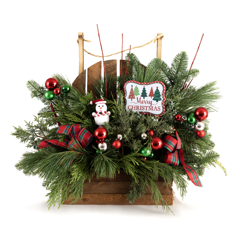Merry Christmas Sleigh Planter Box - Same Day Delivery