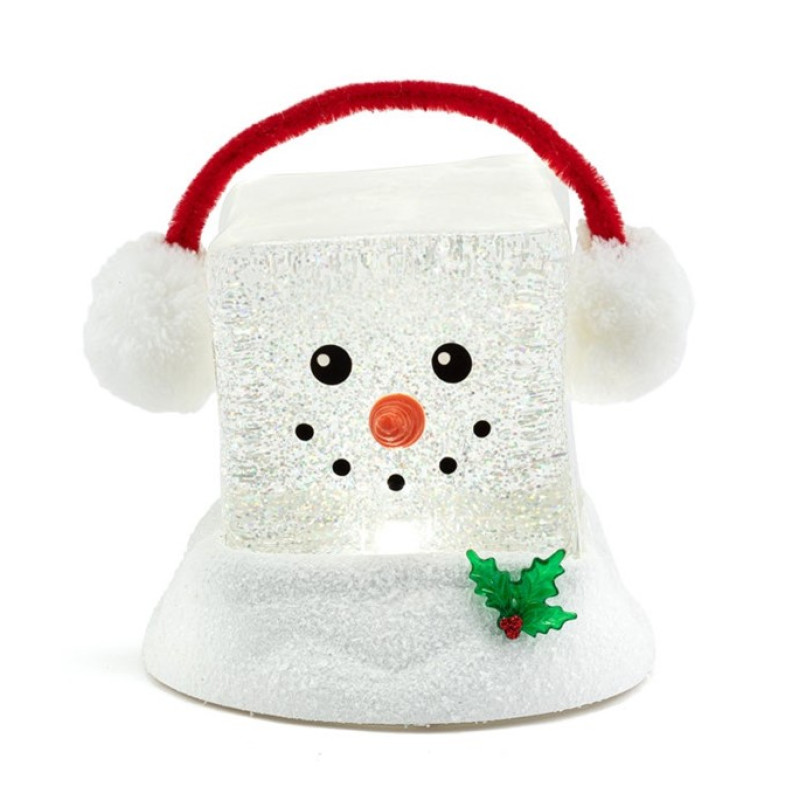 Ice Cube Lighted Spinning Glitter Snowman - Same Day Delivery