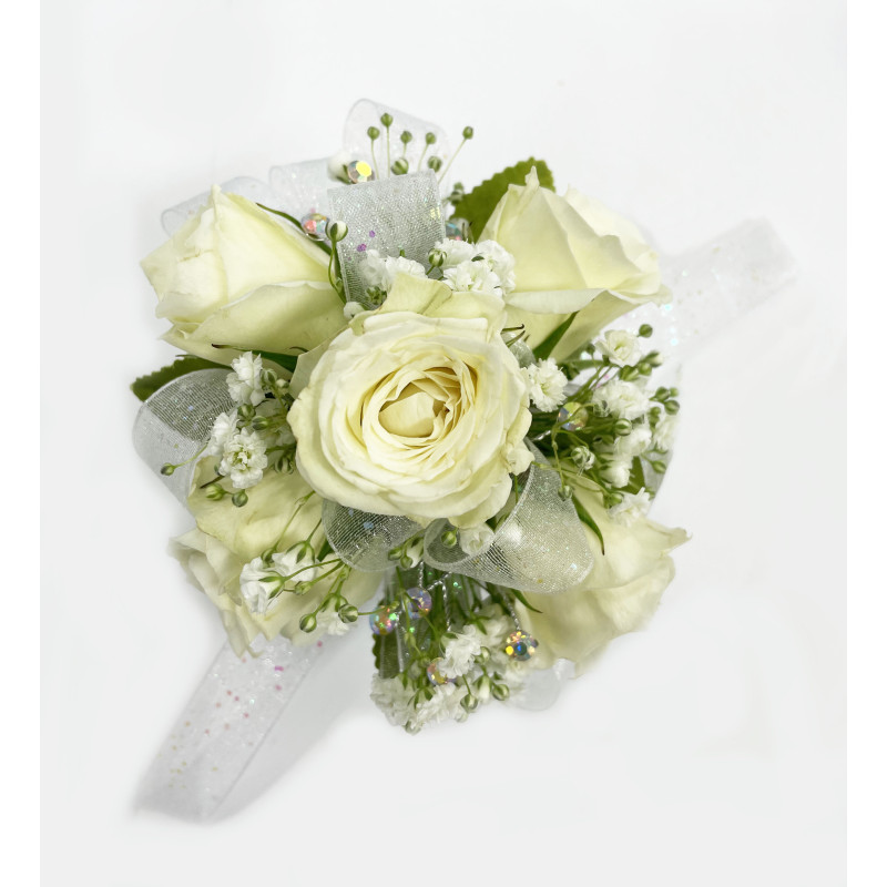Classic White Mini Rose Wrist Corsage - Same Day Delivery