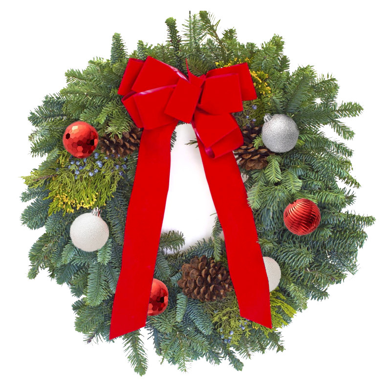 Wreath with Velvet Bow & Pinecones - Same Day Delivery