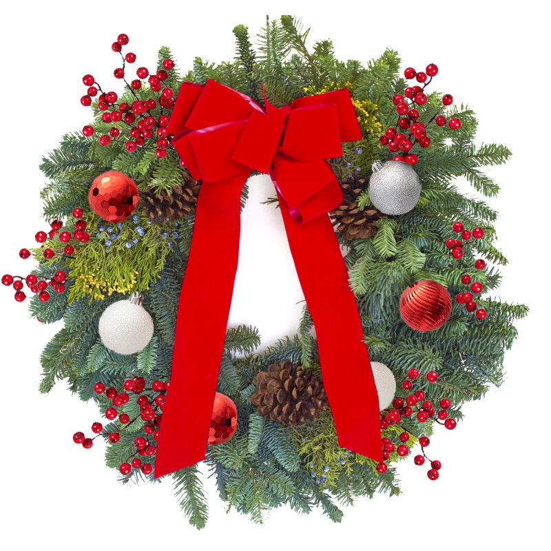Wreath with Velvet Bow & Pinecones - Same Day Delivery