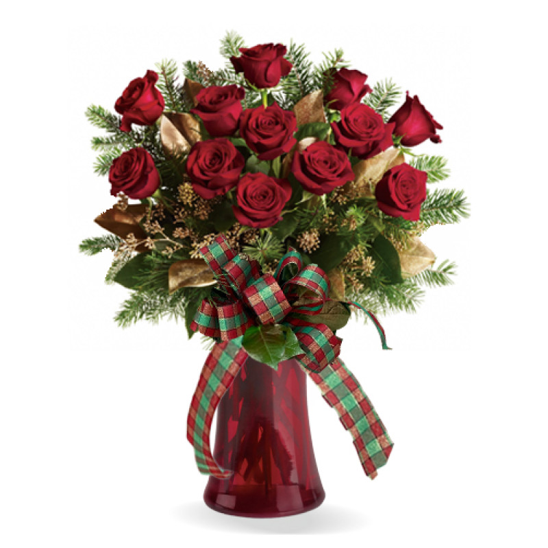 A Christmas Dozen Roses - Same Day Delivery